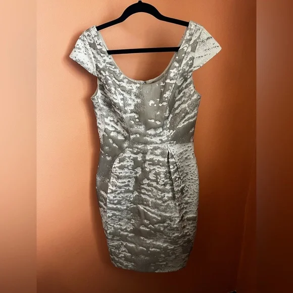 J. Mendel | Dresses | J Mendel Pleated Accents Silvergray And Metallic Dress  | Poshmark